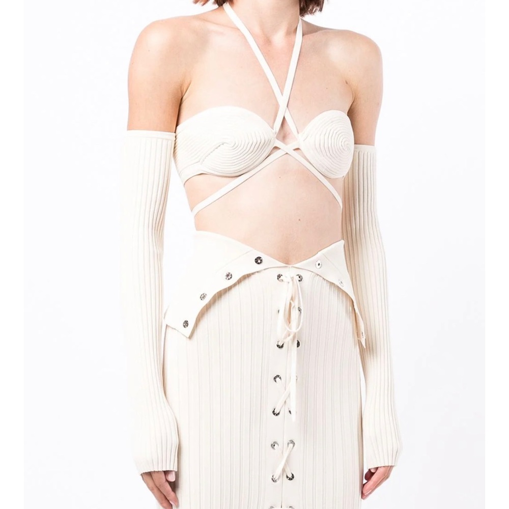 Dion Lee Spiral Ribbed Bra Top with Sleeves